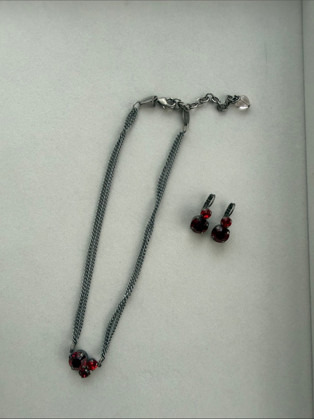 Sabika Silver-Tone Necklace and Earrings Set with Deep Red Ruby Stones